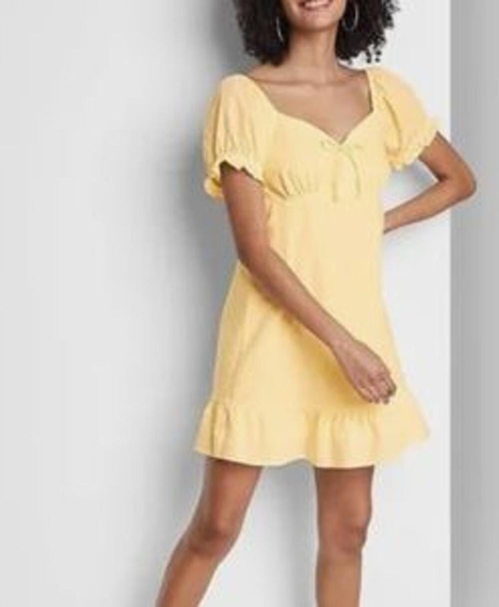 NWT Wild Fable Pure Cotton Babydoll Ruffle Hemline Short Puff Sleeve Dress